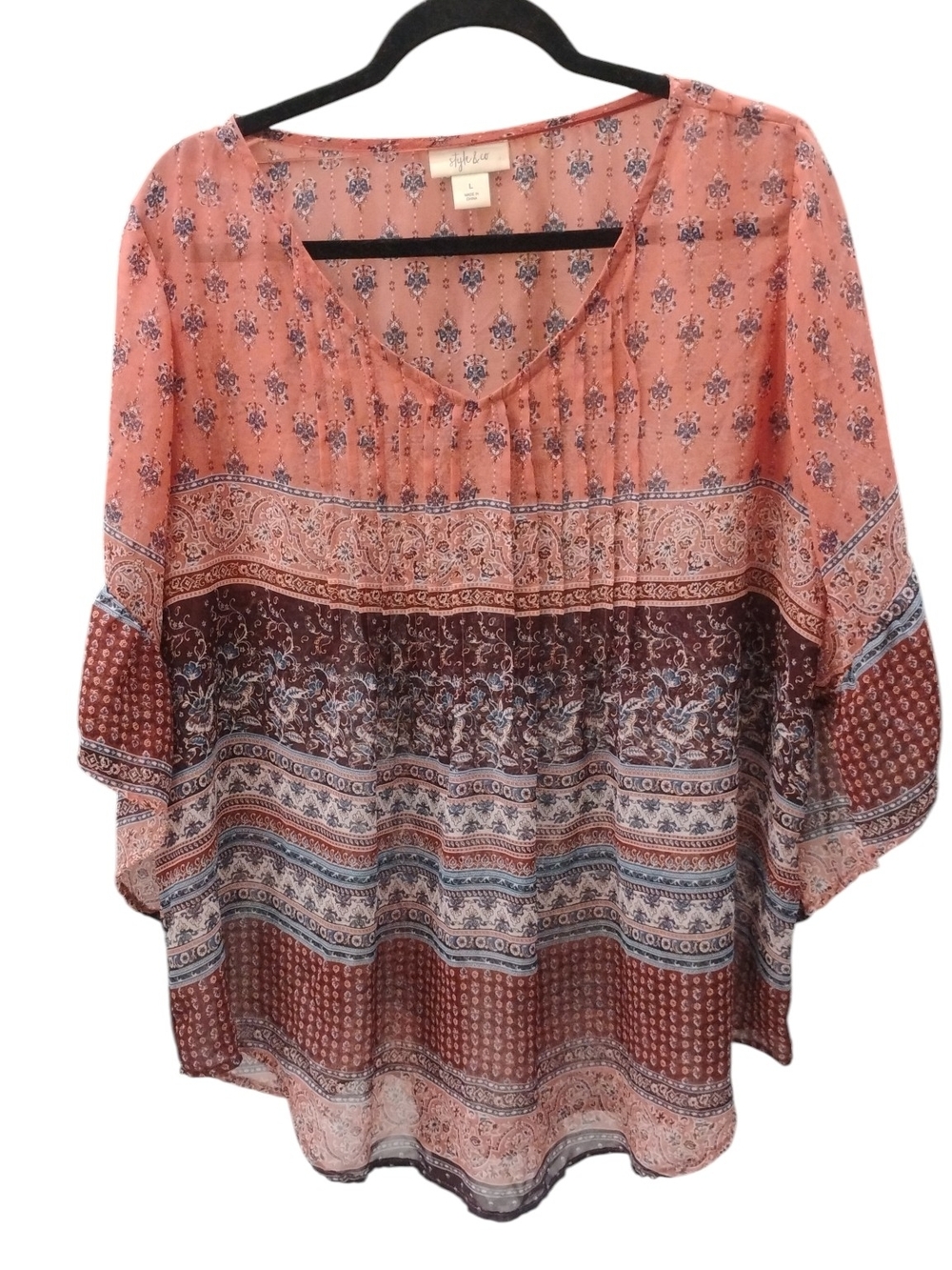 Style & Co. Boho Floral Print Peasant Top - Flowy SZ L
